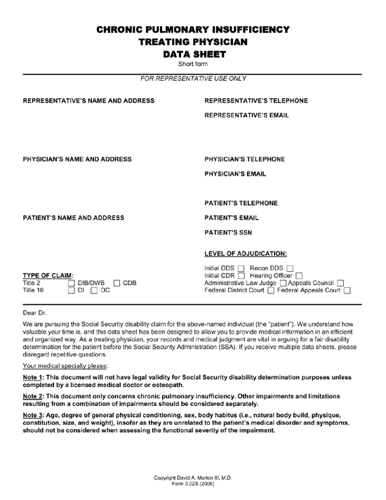 Chronic Pulmonary Insufficiency Treating Physician Data Sheet Chronic Pulmonary Insufficiency Treating Physician Data Sheet
